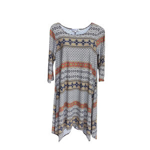 Handkerchief Hem Flowy Dress Stretchy Sz Medium Abstract Black, Yellow Multi